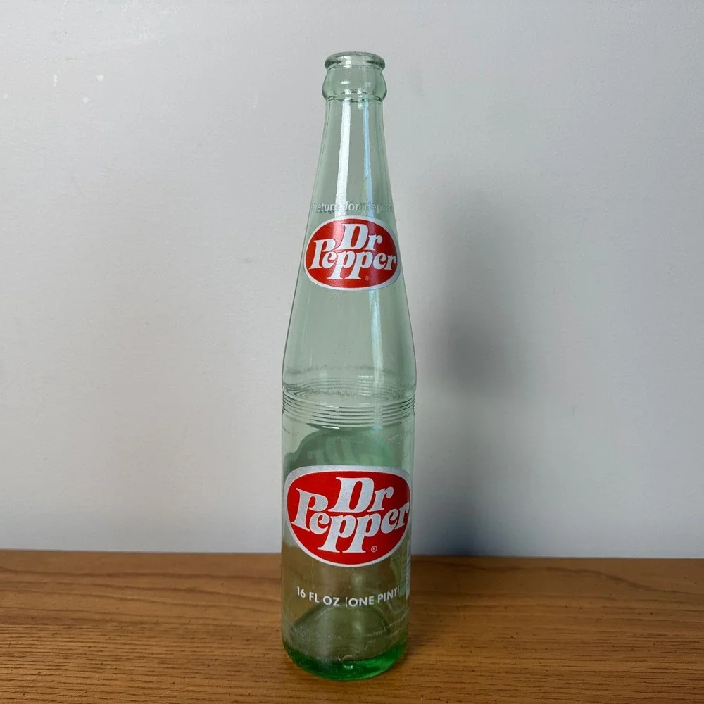 Vintage Dr Pepper Glass Bottle 16 oz One Pint Green Glass Soda Collectible
